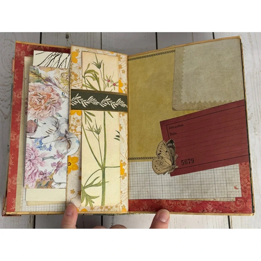 Handmade Botanical Junk Journal Floral Scrapbook Hardcover Ribbon Tie Ephemera